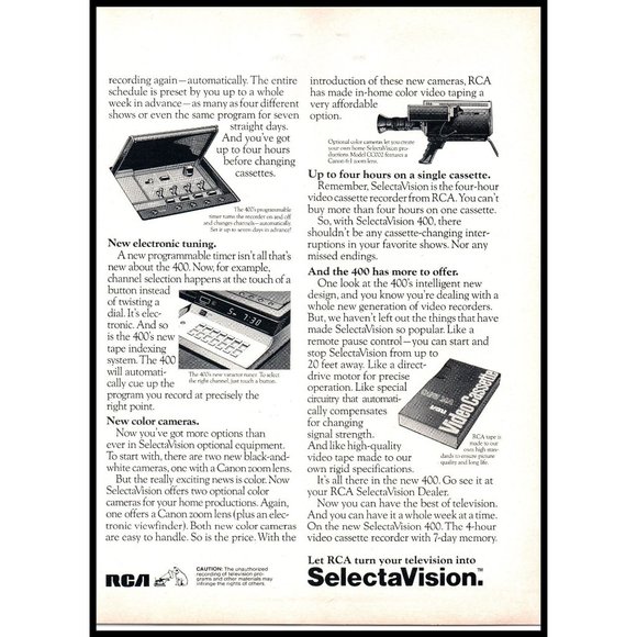 1978 RCA Selectavision 400 VCR 2 Page Vintage Print Ad 70s High Tech Wall Art - Picture 3 of 3